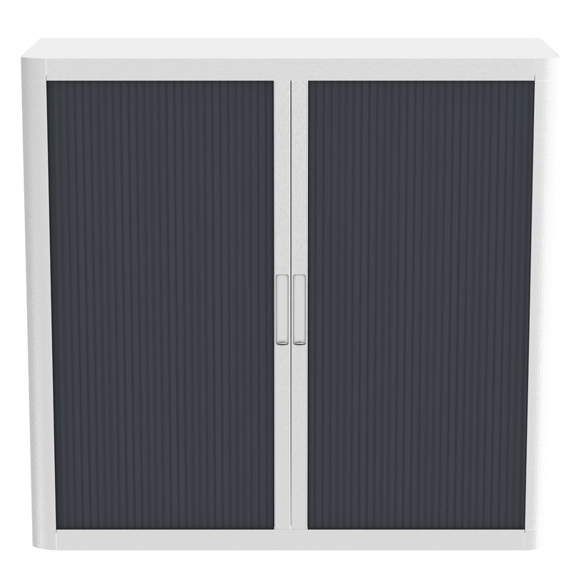 3660141930238-Armoire mi-haute à rideaux EASY OFFICE - 110 x 104 x 41,5 cm - Corps et poignée blanc - Rideaux anthr--1