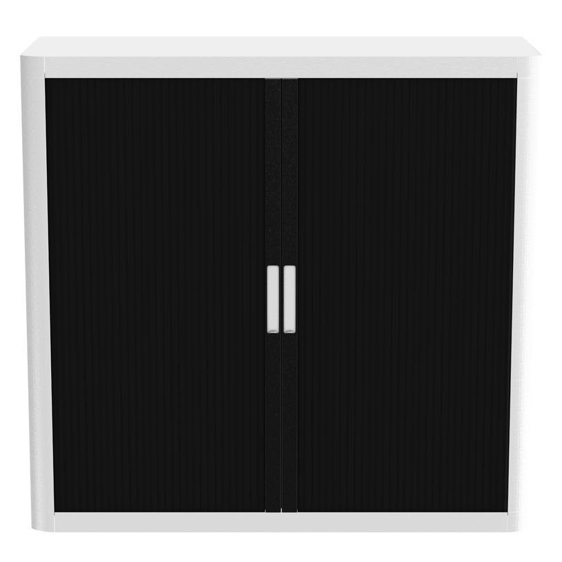 3660141930245-Armoire mi-haute à rideaux EASY OFFICE - 110 x 104 x 41,5 cm - Corps et poignée blanc - Rideaux noir--1