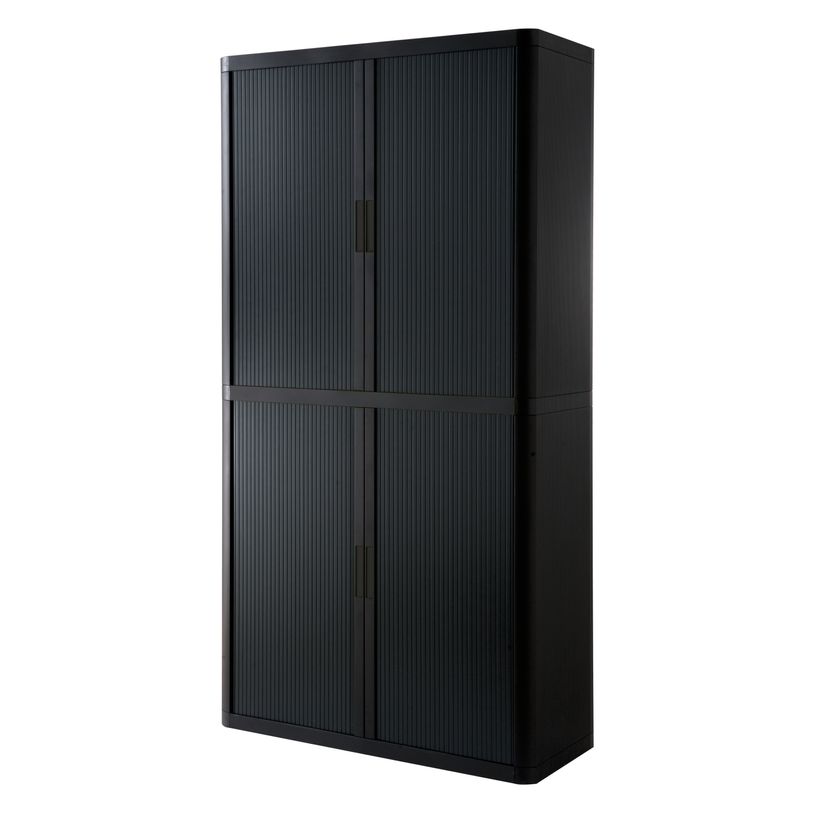 3660141931242-Armoire haute à rideaux EASY OFFICE - 110 x 204 x 41,5 cm - Corps, rideaux et poignée noir--0
