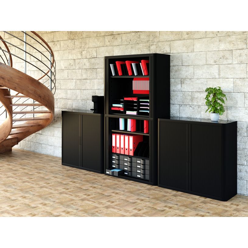3660141931242-Armoire haute à rideaux EASY OFFICE - 110 x 204 x 41,5 cm - Corps, rideaux et poignée noir--1