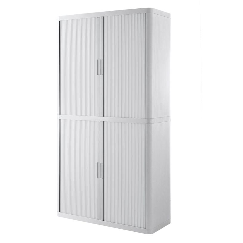 3660141929133-Armoire haute à rideaux EASY OFFICE - 110 x 204 x 41,5 cm - Corps, rideaux et poignée blanc--0