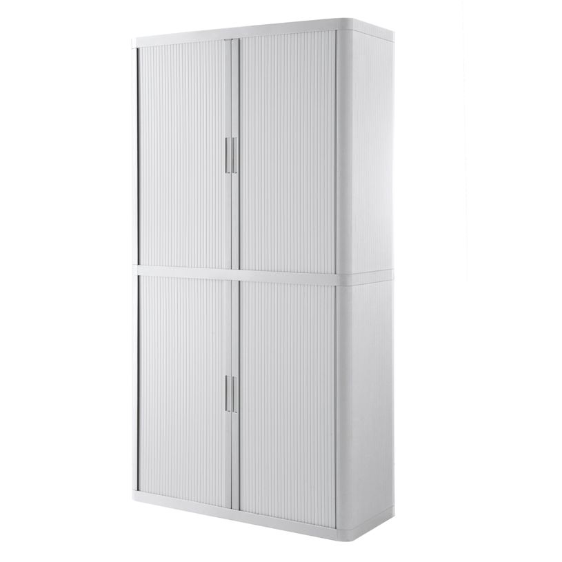 3660141929133-Armoire haute à rideaux EASY OFFICE - 110 x 204 x 41,5 cm - Corps, rideaux et poignée blanc--0