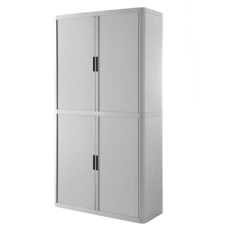 3660141929157-Armoire haute à rideaux EASY OFFICE - 110 x 204 x 41,5 cm - Corps et rideaux gris - Poignée anthracit--0