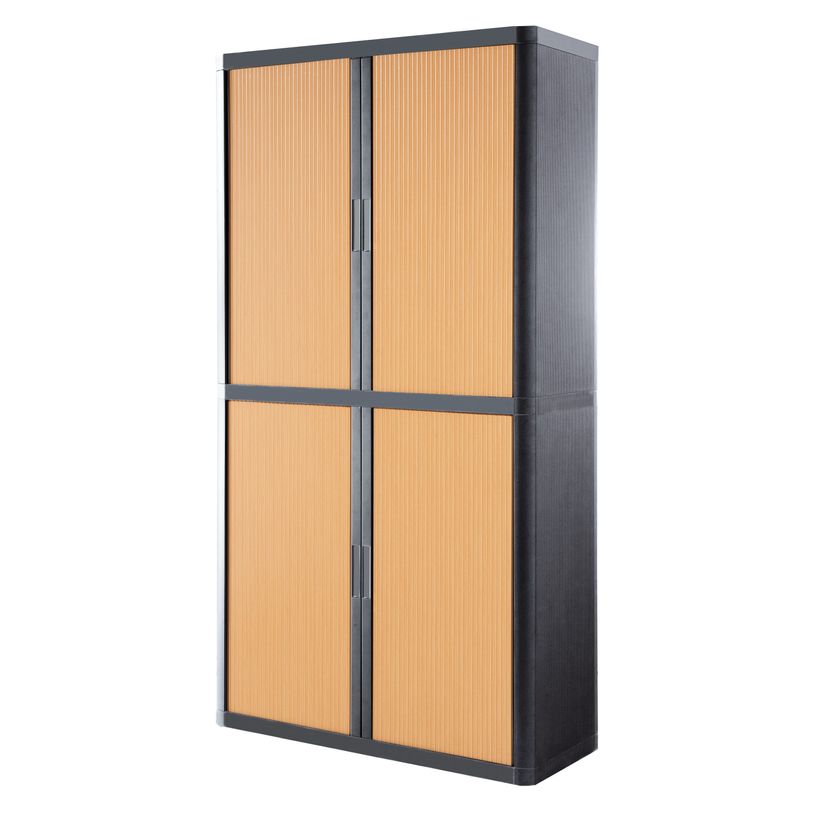 3660141929201-Armoire haute à rideaux EASY OFFICE - 110 x 204 x 41,5 cm - Corps et poignée anthracite - Rideaux imi--0