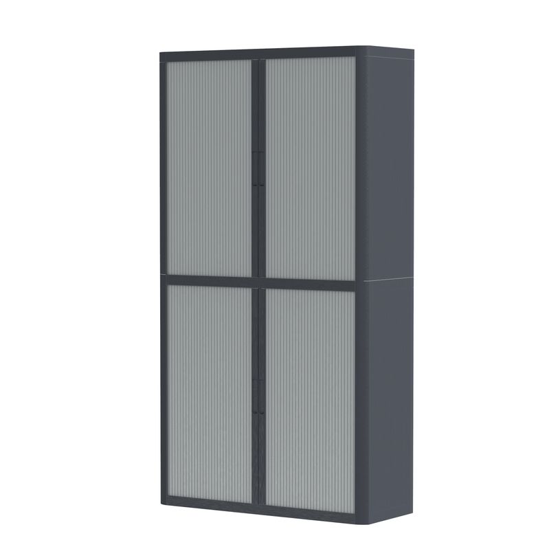 3660141930269-Armoire haute à rideaux EASY OFFICE - 110 x 204 x 41,5 cm - Corps et poignée anthracite - Rideaux gri--0