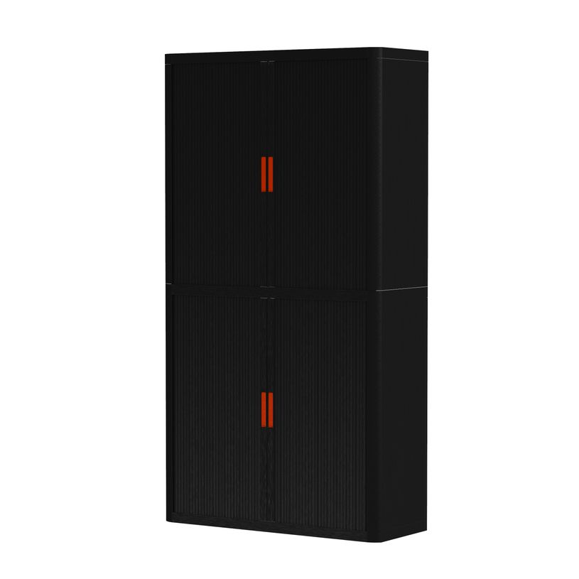 3660141930283-Armoire haute à rideaux EASY OFFICE - 110 x 204 x 41,5 cm - Corps et rideaux noir - Poignée rouge--0