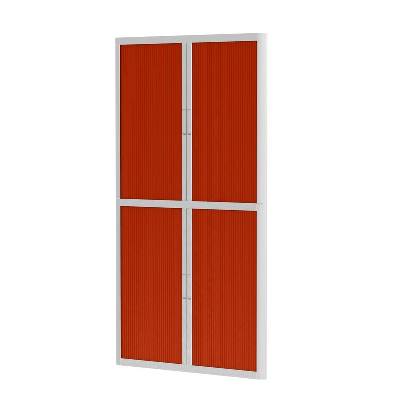 3660141930344-Armoire haute à rideaux EASY OFFICE - 110 x 204 x 41,5 cm - Corps et poignée blanc - Rideaux rouge--0