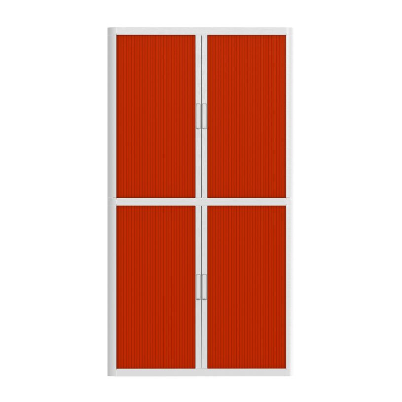 3660141930344-Armoire haute à rideaux EASY OFFICE - 110 x 204 x 41,5 cm - Corps et poignée blanc - Rideaux rouge--1