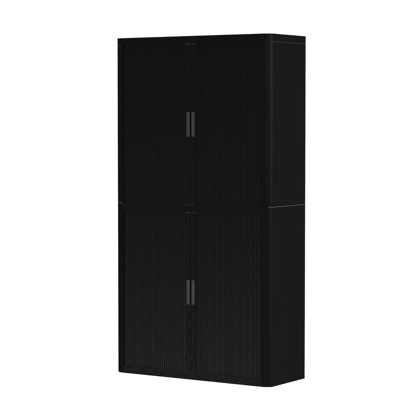 3660141930405-Armoire haute à rideaux EASY OFFICE - 110 x 204 x 41,5 cm - Corps et rideaux noir - Poignée anthracit--0