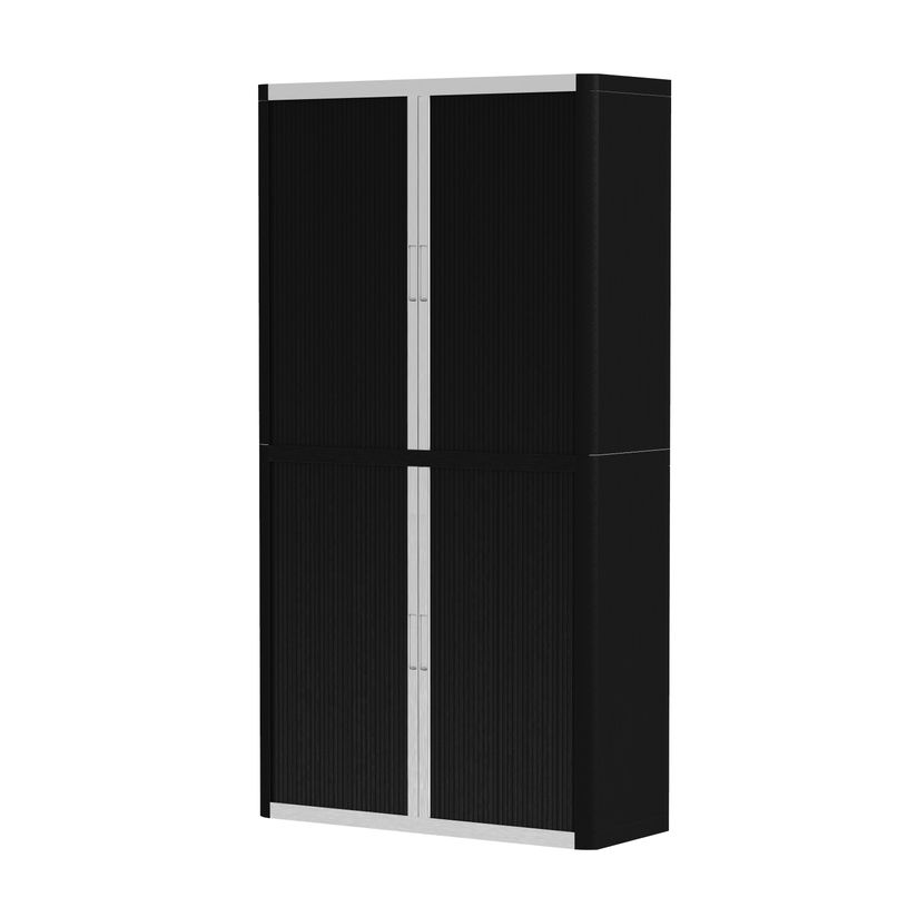 3660141930412-Armoire haute à rideaux EASY OFFICE - 110 x 204 x 41,5 cm - Corps et rideaux noir - Poignée blanche--0