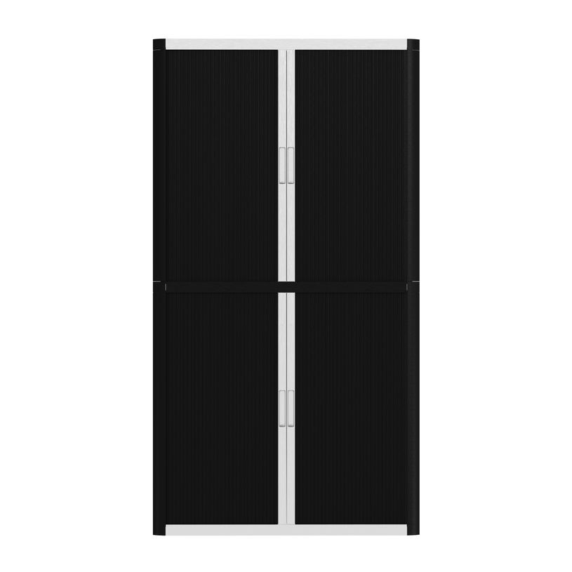 3660141930412-Armoire haute à rideaux EASY OFFICE - 110 x 204 x 41,5 cm - Corps et rideaux noir - Poignée blanche--1