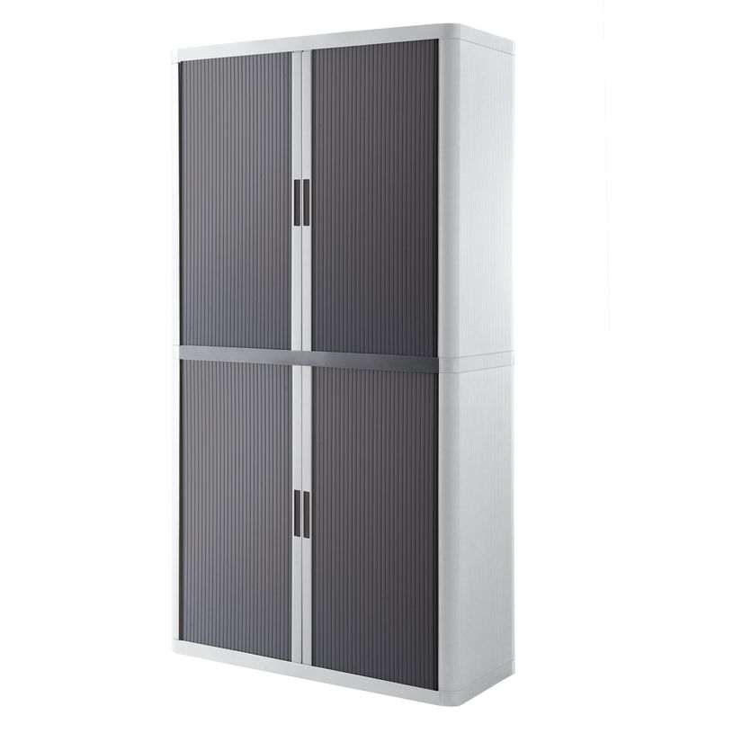 0000005045471-Armoire haute à rideaux EASY OFFICE - 110 x 204 x 41,5 cm - Corps blanc - Rideaux et poignée anthraci--0