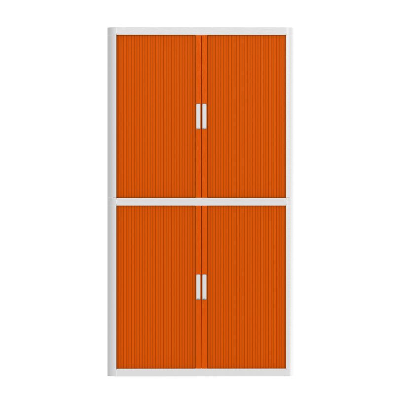 3660141930467-Armoire haute à rideaux EASY OFFICE - 110 x 204 x 41,5 cm - Corps et poignée blanc - Rideaux orange--1