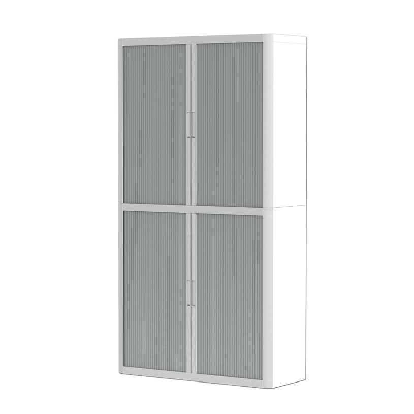3660141930474-Armoire haute à rideaux EASY OFFICE - 110 x 204 x 41,5 cm - Corps et poignée blanc - Rideaux anthraci--0