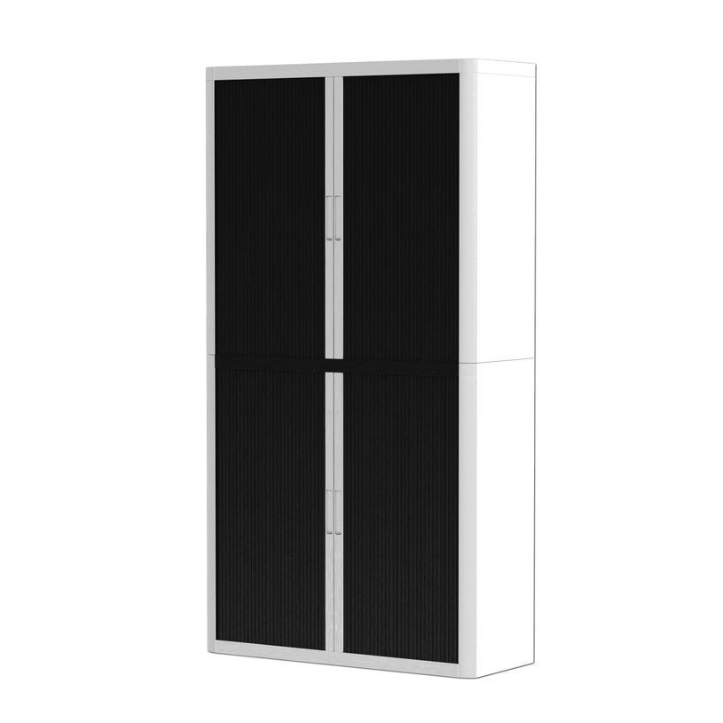 3660141930481-Armoire haute à rideaux EASY OFFICE - 110 x 204 x 41,5 cm - Corps et poignée blanc - Rideaux noir--0