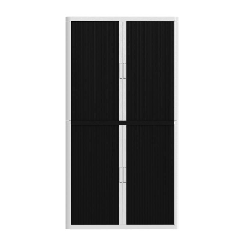3660141930481-Armoire haute à rideaux EASY OFFICE - 110 x 204 x 41,5 cm - Corps et poignée blanc - Rideaux noir--1