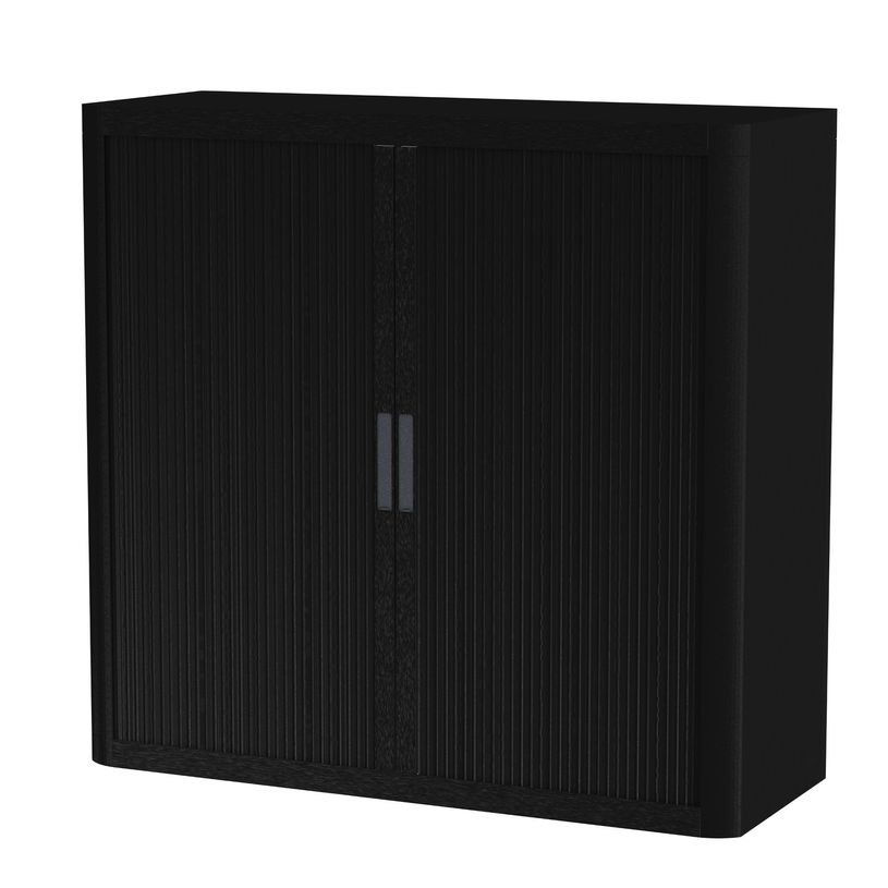 3660141930160-Armoire mi-haute à rideaux EASY OFFICE - 110 x 104 x 41,5 cm - Corps et rideaux noir - Poignée anthra--1
