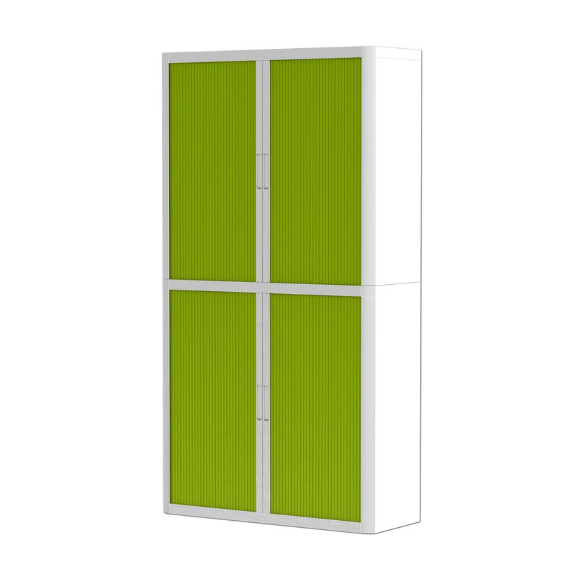 3660141930290-Armoire haute à rideaux EASY OFFICE - 110 x 204 x 41,5 cm - Corps et poignée blanc - Rideaux vert--0