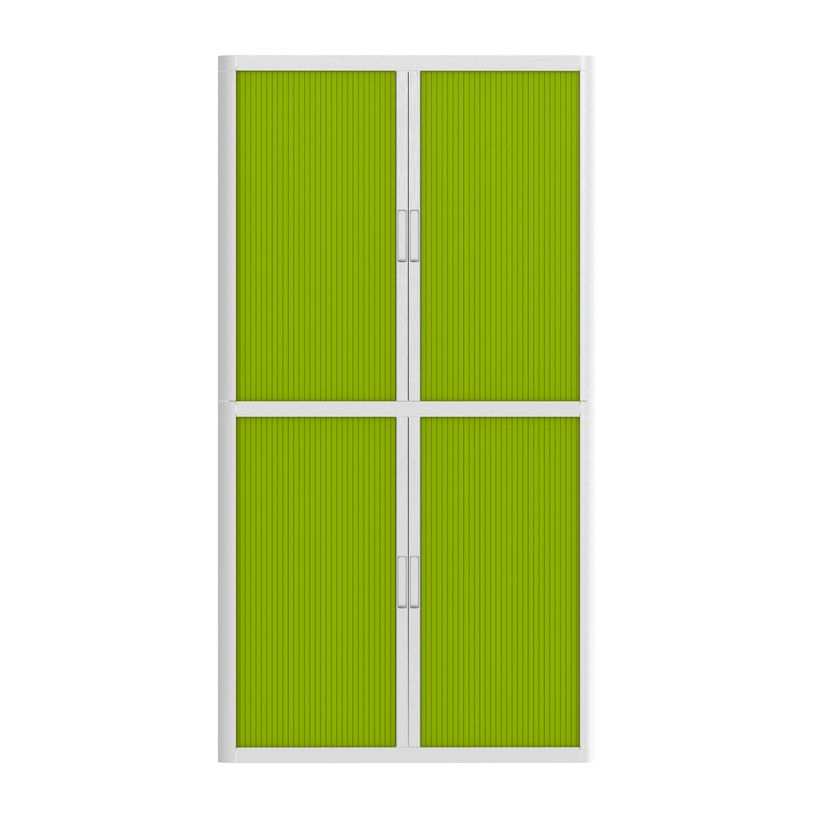 3660141930290-Armoire haute à rideaux EASY OFFICE - 110 x 204 x 41,5 cm - Corps et poignée blanc - Rideaux vert--1