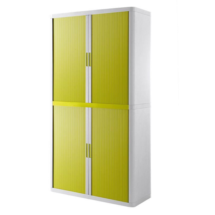 3660141930337-Armoire haute à rideaux EASY OFFICE - 110 x 204 x 41,5 cm - Corps blanc - Rideaux et poignée vert--0