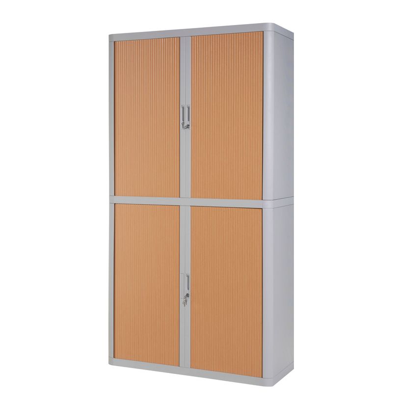 3660141930382-Armoire haute à rideaux EASY OFFICE - 110 x 204 x 41,5 cm - Corps et poignée gris - Rideaux imitation--0