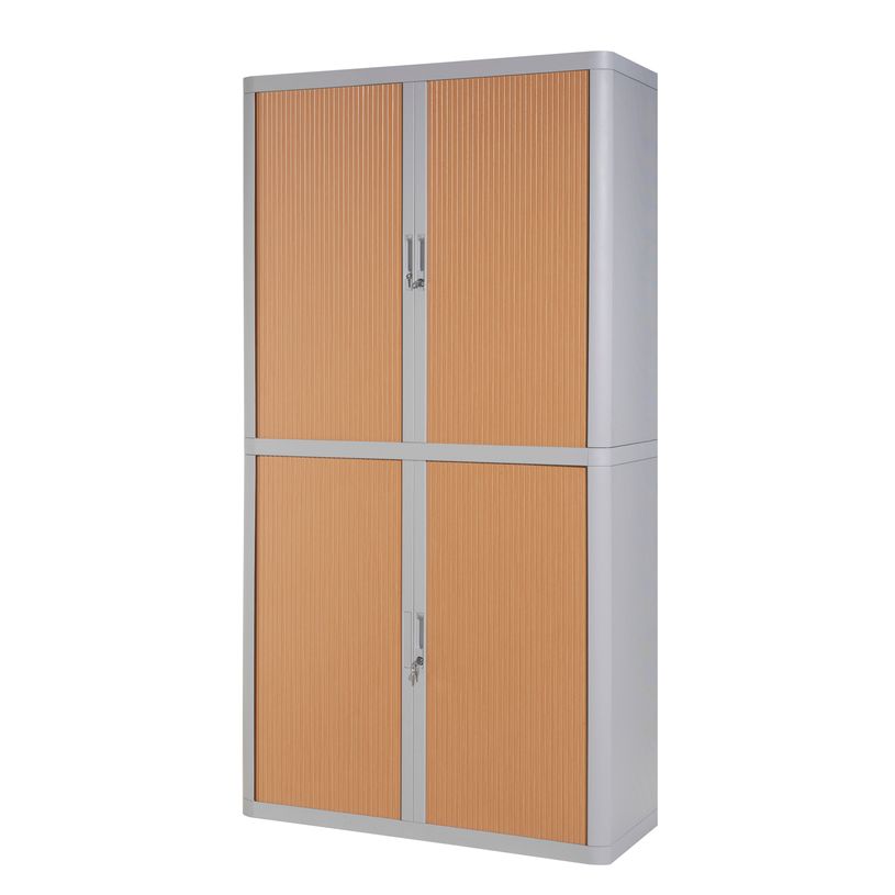 3660141930382-Armoire haute à rideaux EASY OFFICE - 110 x 204 x 41,5 cm - Corps et poignée gris - Rideaux imitation--0