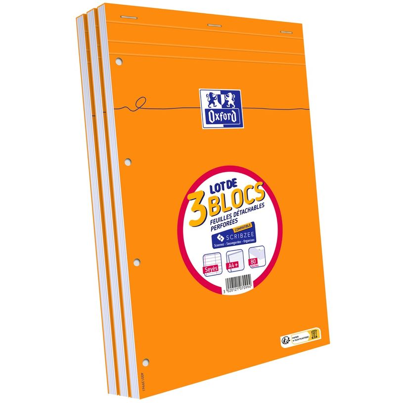 3020121070994-Oxford - Pack de 3 Blocs notes - A4 + - 160 pages - grands carreaux - perforés-P_79363557_1-0