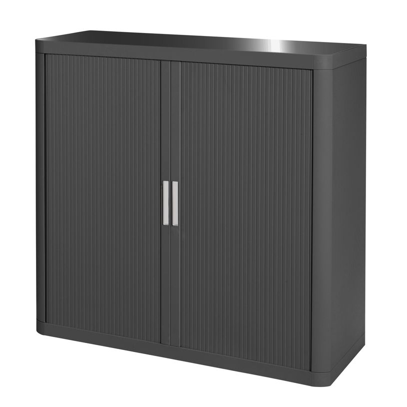 3660141932218-Armoire mi-haute à rideaux EASY OFFICE - 110 x 104 x 41,5 cm - Corps et rideaux anthracite - Poignée --0