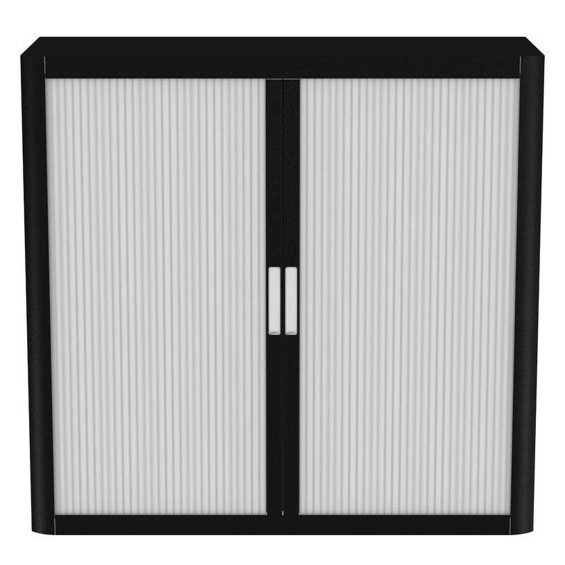 3660141931167-Armoire mi-haute à rideaux EASY OFFICE - 110 x 104 x 41,5 cm - Corps noir - Rideaux et poignée blanc--1
