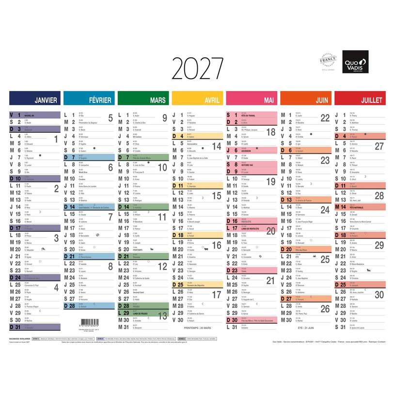 3371010323272-Quo Vadis - Calendrier mural - Français - Arc en ciel - Arc-en-ciel - 13 mois de janvier à janvier - 43x33,5 cm - Papier Clairefontaine blanc - Fabri--0
