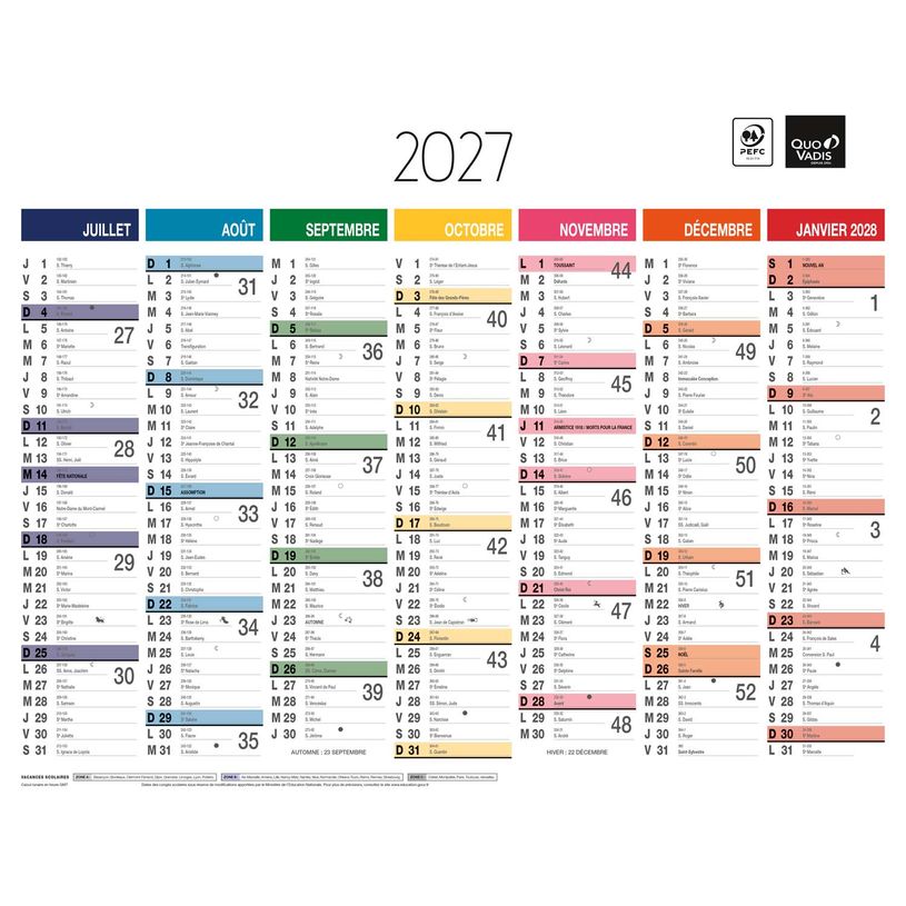 3371010323272-Quo Vadis - Calendrier mural - Français - Arc en ciel - Arc-en-ciel - 13 mois de janvier à janvier - 43x33,5 cm - Papier Clairefontaine blanc - Fabri--1