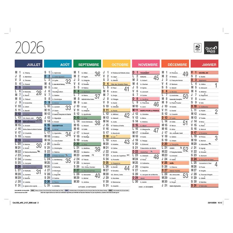 3371010323296-Quo Vadis Arc en Ciel - Calendrier 7 mois par face - 21 x 27 cm--1