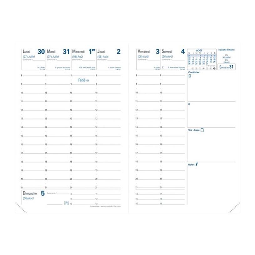 3371017521022-Agenda Club Universitaire - 1 semaine sur 2 pages - 10 x 15 cm - turquoise - Quo Vadis-P_79364580_1-1