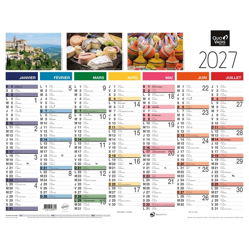 3371017523620-Quo Vadis - Calendrier mural - Français - Tradition - Tradition - 13 mois de janvier à janvier - 43x33,5 cm - Papier Clairefontaine blanc - Fabri--0