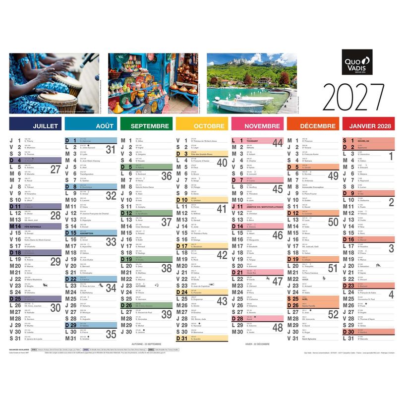 3371017523620-Quo Vadis - Calendrier mural - Français - Tradition - Tradition - 13 mois de janvier à janvier - 43x33,5 cm - Papier Clairefontaine blanc - Fabri--1