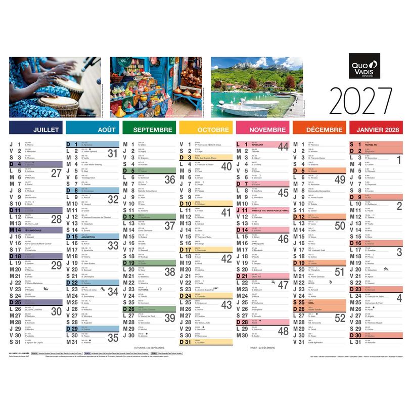 3371017523637-Quo Vadis - Calendrier mural - Français - Tradition - Tradition - 13 mois de janvier à janvier - 27x21 cm - Papier Clairefontaine blanc - Fabri--1
