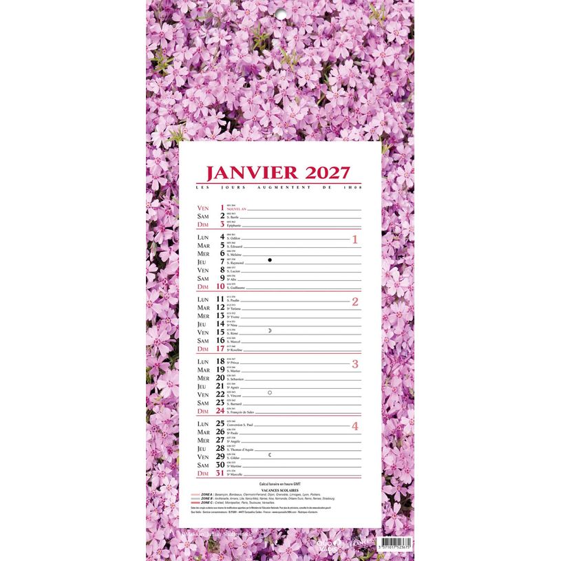 3371017523675-Quo Vadis - Bloc mensuel - Français - Fantaisie - Fleurs - 12 mois de janvier à décembre - 16x33,5 cm - Papier Clairefontaine blanc - Fabri--0