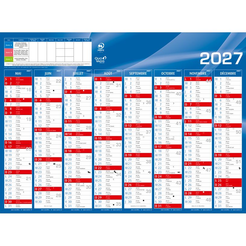 3371017524665-Quo Vadis - Calendrier mural - 2026-2027 - Français - Classic - Bleu - 16 mois de septembre à décembre - 55x40,5 cm - Papier Clairefontaine blanc - Fabri--1