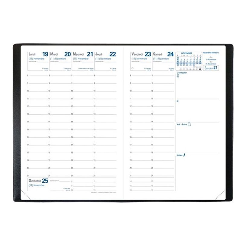 3371017523439-Quo Vadis - Agenda - Spiralé avec répertoire - Affaires S - Semainier Planning - Français - Impala - Noir - 14 mois de d