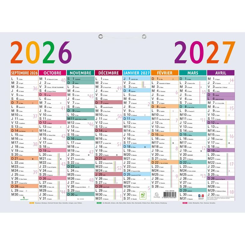 3660942032582-Calendrier Multicolore - 8 mois par face - 55 x 40,5 cm - 16 mois - Exacompta--0