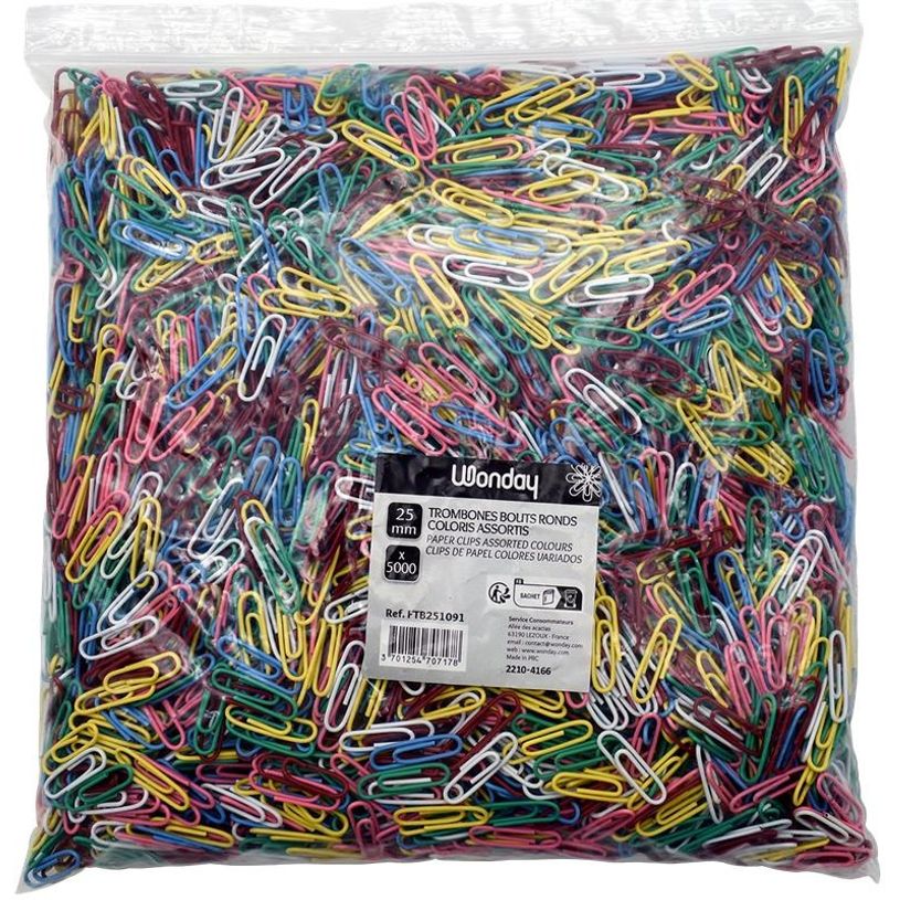 3457707402724-Wonday - Trombones bouts ronds - 25 mm - coloris assortis - sachet de 5000--0