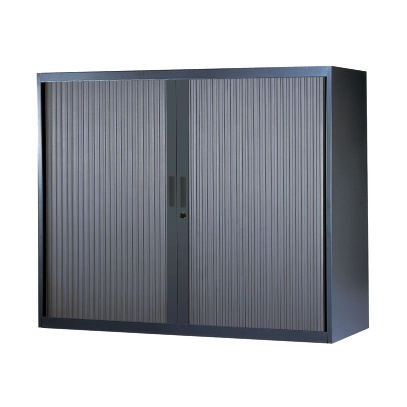 0000793676956-Armoire basse à rideaux - L120  x H105 x P43 cm - 2 tablettes - anthracite-P_79367695_1-0