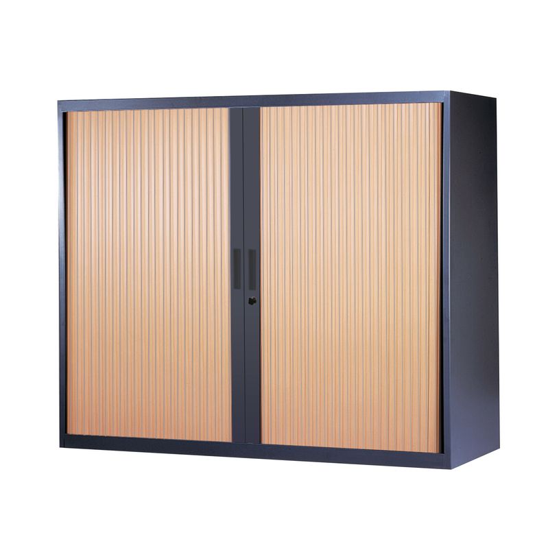 0000793676970-Armoire basse à rideaux - L120  x H105 x P43 cm - 2 tablettes - corps anthracite / porte h-P_79367697_1-0