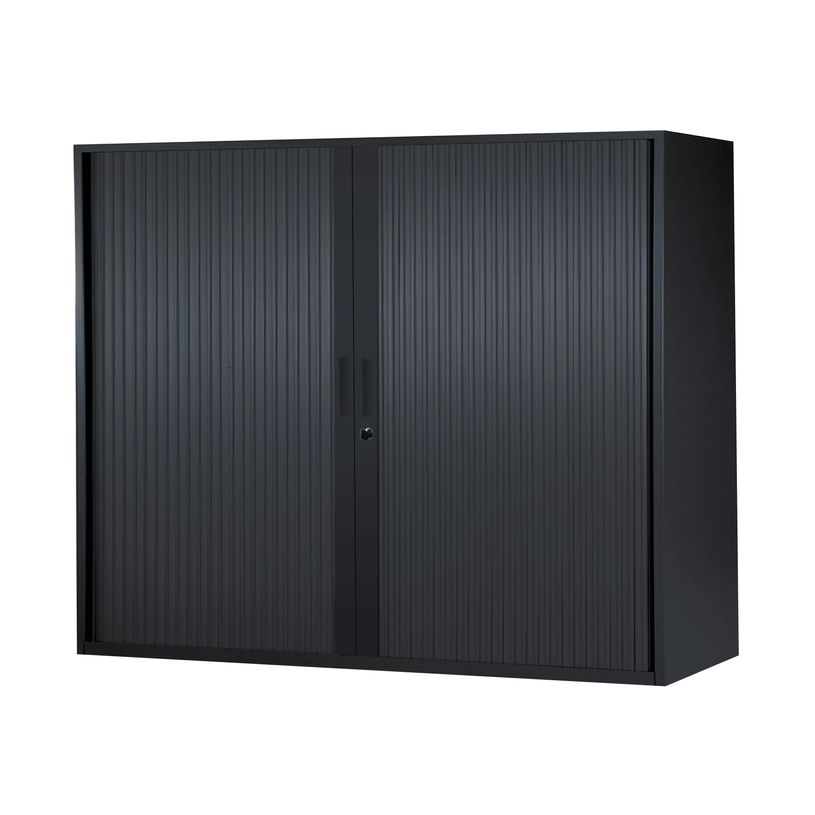 3700339871445-Armoire mi-haute à rideaux - L120  x H105 x P43 cm - 2 tablettes - noir-P_79367699_1-0
