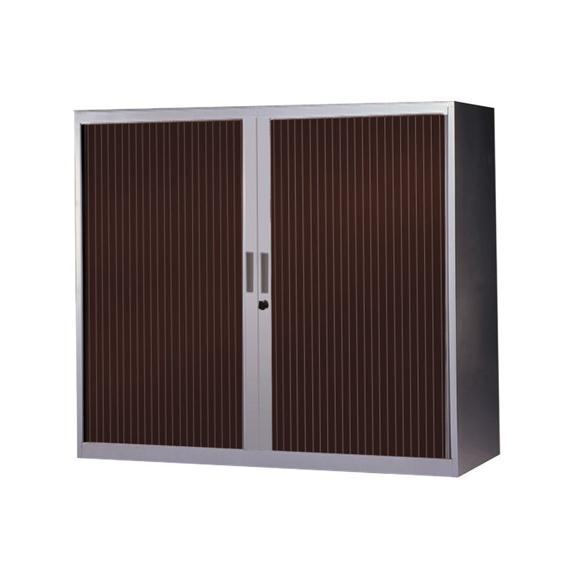 3700339871490-Armoire basse à rideaux - L120  x H105 x P43 cm - 2 tablettes - corps silver / porte weng