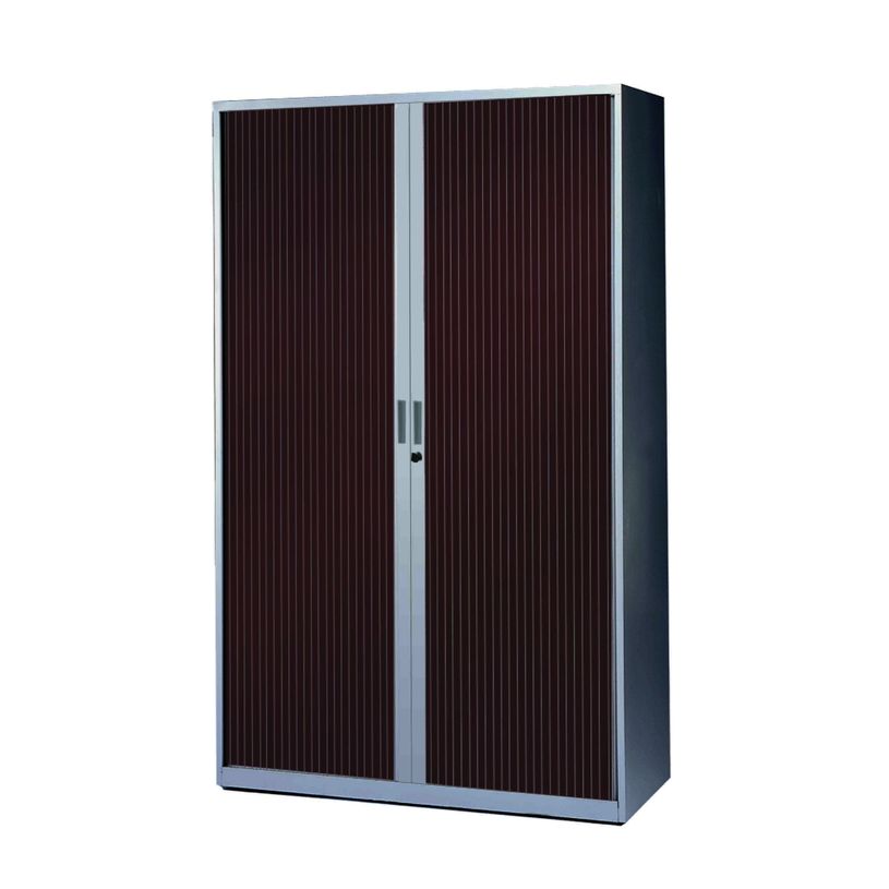 3700339871605-Armoire haute à rideaux - L120  x H198 x P43 cm - 4 tablettes - corps silver / porte weng