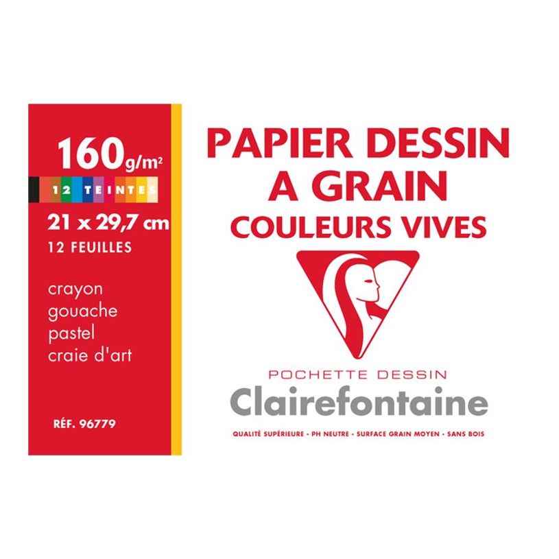 3329680967791-Clairefontaine Etival - Pochette papier à dessin - 12 feuilles - A4 - 160 gr - couleurs vi-P_79367746_1-0