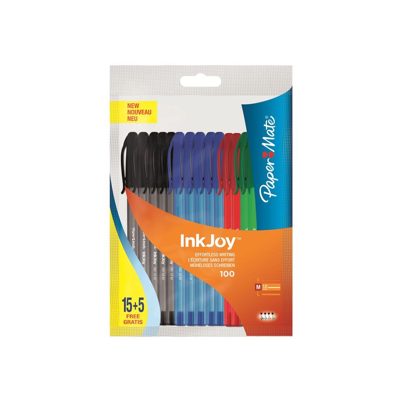 3501170957257-Paper Mate InkJoy 100 - Stylo bille - Pointe moyenne - 20 stylos-P_79367968_1-0