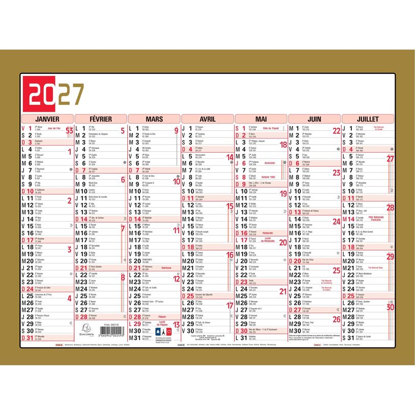 3660942002493-Calendrier Tricolore - 7 mois par face - 29,5 x 22 cm - Exacompta--1