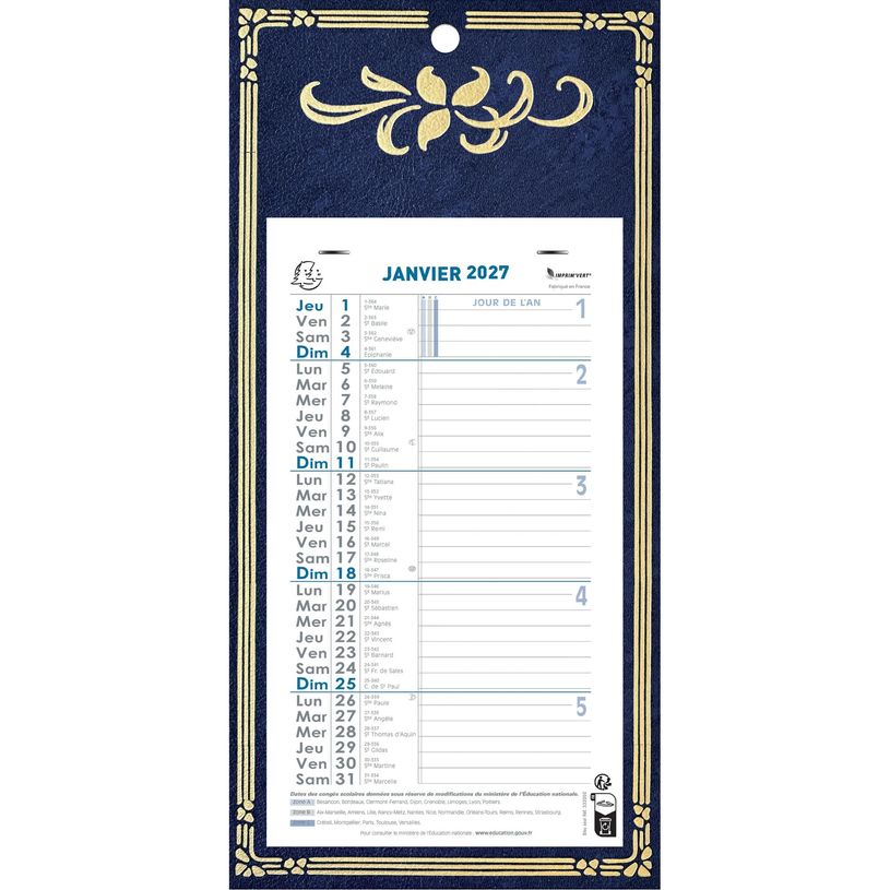 3660942004305-Calendrier mensuel avec feuillets détachables 13 x 23 cm sur plaque décors Skytos 16 x 33 cm  - disponible dans différentes cou--0